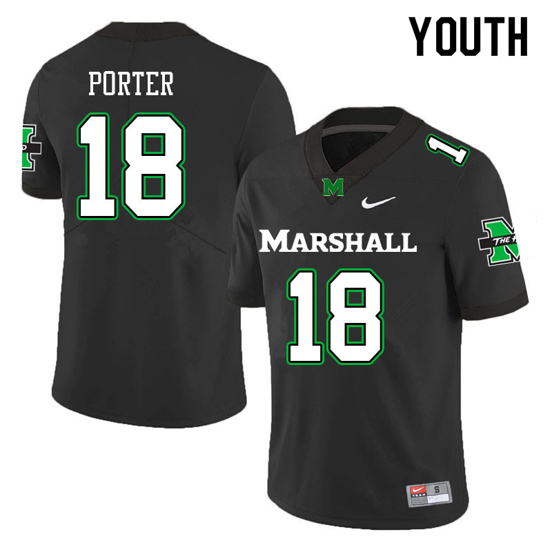 Youth #18 Zane Porter Marshall Thundering Herd College Football Jerseys Sale-Black - Click Image to Close
